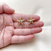 Oro Laminado Stud Earring, Gold Filled Style Star and Hollow Design, Diamond Cutting Finish, Golden Finish, 02.282.0048