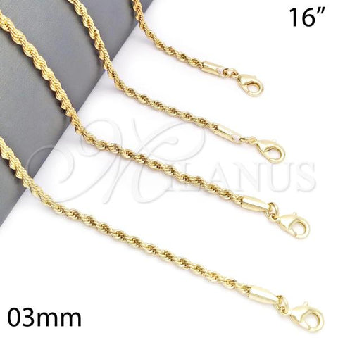 Oro Laminado Basic Necklace, Gold Filled Style Rope Design, Polished, Golden Finish, 5.222.035.16
