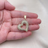 Oro Laminado Fancy Pendant, Gold Filled Style Heart Design, with White Micro Pave, Polished, Golden Finish, 05.411.0026