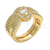 Oro Laminado Wedding Ring, Gold Filled Style Duo Design, with White Cubic Zirconia, Polished, Golden Finish, 01.284.0029.09 (Size 9)