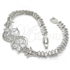 Rhodium Plated Fancy Bracelet, Flower Design, with White Cubic Zirconia, Polished, Rhodium Finish, 03.210.0085.2.08