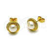 Oro Laminado Stud Earring, Gold Filled Style Flower Design, with Ivory Pearl, Polished, Golden Finish, 02.342.0362