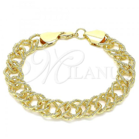 Oro Laminado Fancy Bracelet, Gold Filled Style Chunky Design, Diamond Cutting Finish, Golden Finish, 03.331.0141.09