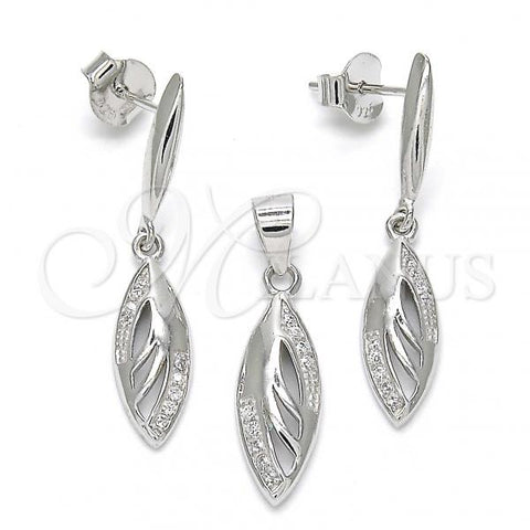 Sterling Silver Earring and Pendant Adult Set, with White Micro Pave, Polished, Rhodium Finish, 10.337.0002