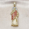 Oro Laminado Religious Pendant, Gold Filled Style San Judas and Greek Key Design, Polished, Tricolor, 05.411.0067