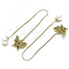 Oro Laminado Threader Earring, Gold Filled Style Butterfly Design, with Multicolor Micro Pave, Polished, Golden Finish, 02.210.0815.1