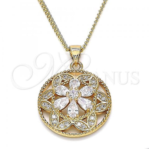 Oro Laminado Pendant Necklace, Gold Filled Style Flower Design, with White Cubic Zirconia, Polished, Golden Finish, 04.213.0179.20
