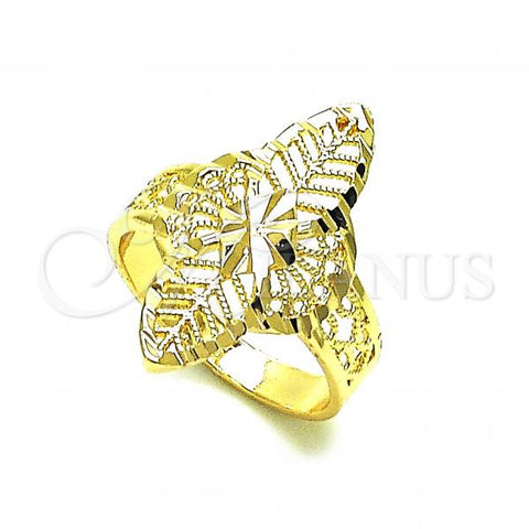 Oro Laminado Elegant Ring, Gold Filled Style Flower and Leaf Design, Diamond Cutting Finish, Golden Finish, 01.233.0035.07
