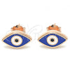 Sterling Silver Stud Earring, Evil Eye Design, Blue Enamel Finish, Rose Gold Finish, 02.336.0055.1