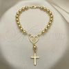 Oro Laminado Bracelet Rosary, Gold Filled Style Guadalupe and Cross Design, Polished, Golden Finish, 09.213.0034.08