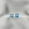 Sterling Silver Stud Earring, Owl Design, Light Blue Enamel Finish, Silver Finish, 02.406.0003.01
