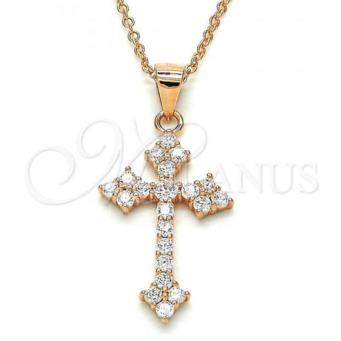 Sterling Silver Pendant Necklace, Cross Design, with White Cubic Zirconia, Polished, Rose Gold Finish, 04.336.0126.1.16