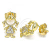 Oro Laminado Stud Earring, Gold Filled Style Little Girl Design, with White Micro Pave, Polished, Golden Finish, 02.210.0384
