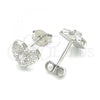 Sterling Silver Stud Earring, Heart Design, with White Cubic Zirconia, Polished, Rhodium Finish, 02.369.0039