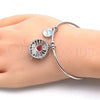 Rhodium Plated Individual Bangle, Heart and Dolphin Design, with White Cubic Zirconia, Red Enamel Finish, Rhodium Finish, 07.106.0001.1 (02 MM Thickness, One size fits all)