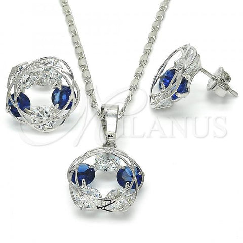Rhodium Plated Earring and Pendant Adult Set, with Sapphire Blue and White Cubic Zirconia, Polished, Rhodium Finish, 10.106.0011.3