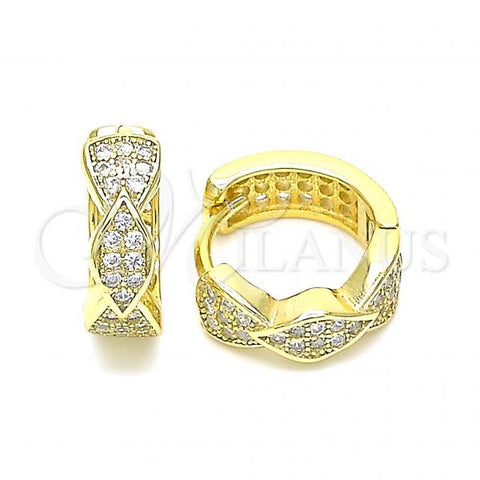 Sterling Silver Huggie Hoop, with White Micro Pave, Polished, Golden Finish, 02.332.0065.1.15
