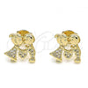 Oro Laminado Stud Earring, Gold Filled Style Little Boy and Little Girl Design, with White Micro Pave, Polished, Golden Finish, 02.156.0232.1