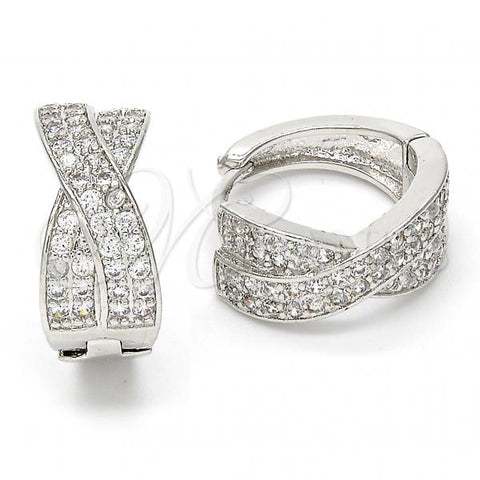 Rhodium Plated Huggie Hoop, with White Cubic Zirconia, Polished, Rhodium Finish, 02.217.0032.1.20