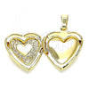 Oro Laminado Locket Pendant, Gold Filled Style Heart and Flower Design, Polished, Golden Finish, 05.117.0010
