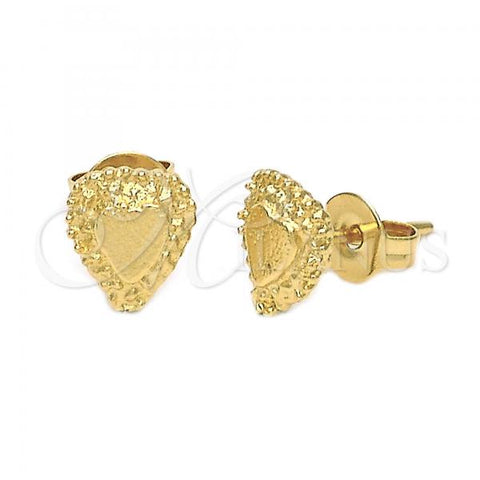 Oro Laminado Stud Earring, Gold Filled Style Heart Design, Diamond Cutting Finish, Golden Finish, 02.100.0036 *PROMO*