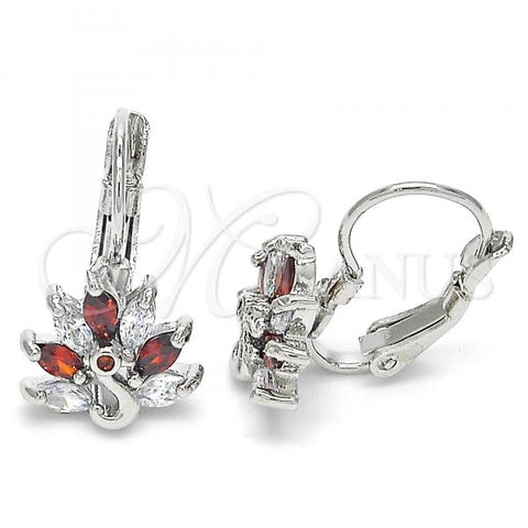 Rhodium Plated Leverback Earring, Peacock Design, with Garnet and White Cubic Zirconia, Polished, Rhodium Finish, 02.210.0229.5