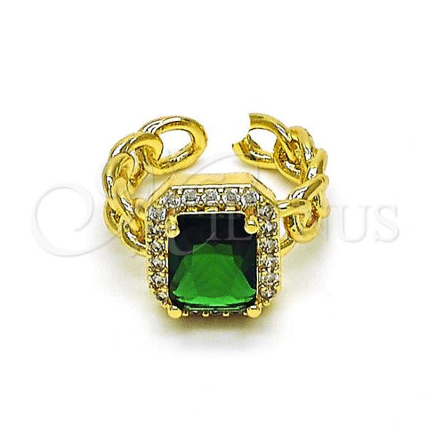 Oro Laminado Multi Stone Ring, Gold Filled Style Curb Design, with Green Cubic Zirconia and White Micro Pave, Polished, Golden Finish, 01.284.0087.1