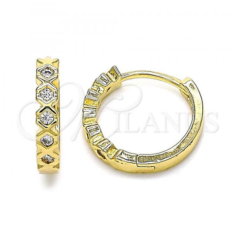 Oro Laminado Huggie Hoop, Gold Filled Style with White Cubic Zirconia, Polished, Golden Finish, 02.210.0553.15