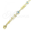 Oro Laminado Charm Bracelet, Gold Filled Style Evil Eye Design, White Resin Finish, Golden Finish, 03.169.0006.07