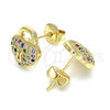 Oro Laminado Stud Earring, Gold Filled Style Lock and Heart Design, with Multicolor Micro Pave, Polished, Golden Finish, 02.156.0441.3