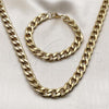 Stainless Steel Necklace and Bracelet, Curb Design, Polished, Golden Finish, 06.257.0003