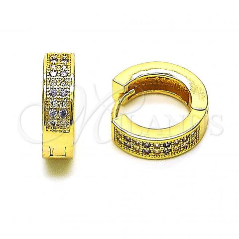 Oro Laminado Huggie Hoop, Gold Filled Style with Amethyst and White Micro Pave, Polished, Golden Finish, 02.195.0104.5.15