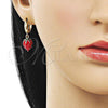 Oro Laminado Dangle Earring, Gold Filled Style Strawberry Design, Red Enamel Finish, Golden Finish, 02.284.0052