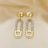 Oro Laminado Dangle Earring, Gold Filled Style Paperclip and Heart Design, with White Micro Pave, Polished, Golden Finish, 02.210.0669