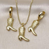 Oro Laminado Earring and Pendant Adult Set, Gold Filled Style Shoes Design, Polished, Golden Finish, 10.341.0017