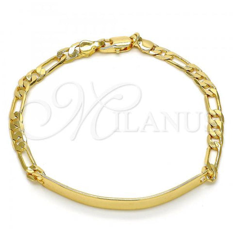 Oro Laminado ID Bracelet, Gold Filled Style Figaro Design, Polished, Golden Finish, 5.226.010.1.07