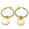 Stainless Steel Medium Hoop, Moon Design, White Enamel Finish, Golden Finish, 02.364.0005.30