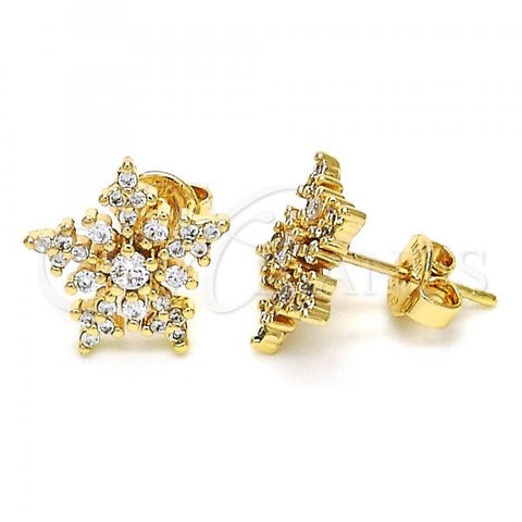Oro Laminado Stud Earring, Gold Filled Style with White Cubic Zirconia, Polished, Golden Finish, 02.156.0310