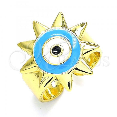 Oro Laminado Elegant Ring, Gold Filled Style Sun and Evil Eye Design, Multicolor Enamel Finish, Golden Finish, 01.313.0001 (One size fits all)