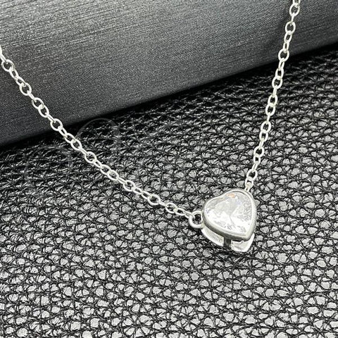 Sterling Silver Fancy Necklace, Heart and Rolo Design, with White Cubic Zirconia, Polished, Silver Finish, 04.401.0016.18