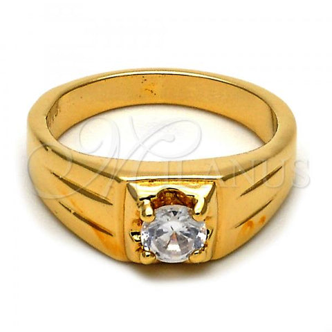 Oro Laminado Mens Ring, Gold Filled Style with White Cubic Zirconia, Diamond Cutting Finish, Golden Finish, 5.175.016.05 (Size 5)