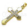 Oro Laminado Religious Pendant, Gold Filled Style Cross Design, with White Crystal, Polished, Golden Finish, 05.213.0132