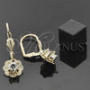 Oro Laminado Dangle Earring, Gold Filled Style Flower Design, with White Cubic Zirconia, Diamond Cutting Finish, Golden Finish, 5.090.010