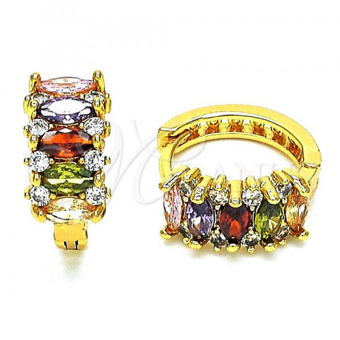 Oro Laminado Huggie Hoop, Gold Filled Style with Multicolor Cubic Zirconia, Polished, Golden Finish, 02.210.0722.3.15