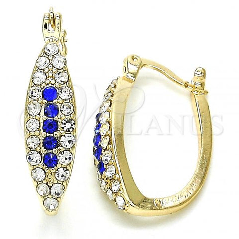 Oro Laminado Small Hoop, Gold Filled Style with Sapphire Blue and White Crystal, Polished, Golden Finish, 02.100.0083.2.15