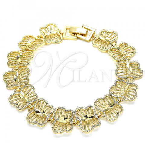 Oro Laminado Fancy Bracelet, Gold Filled Style Butterfly Design, Diamond Cutting Finish, Golden Finish, 03.100.0060.08