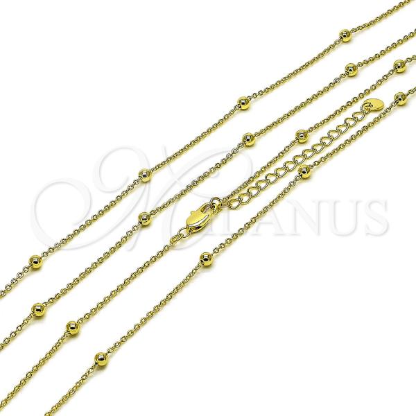 Oro Laminado Basic Necklace, Gold Filled Style Rolo and Ball Design, Polished, Golden Finish, 04.213.0355.18