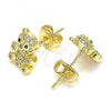 Oro Laminado Stud Earring, Gold Filled Style Teddy Bear Design, with Sapphire Blue and White Micro Pave, Polished, Golden Finish, 02.156.0471.1