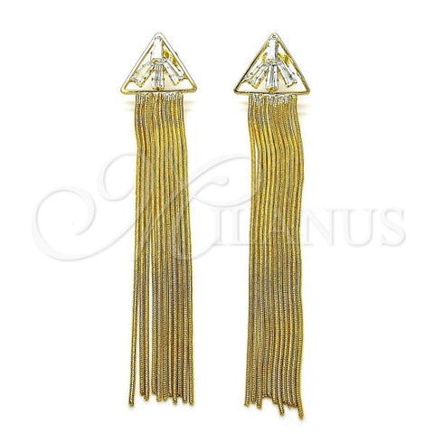 Oro Laminado Long Earring, Gold Filled Style Baguette Design, with White Cubic Zirconia, Polished, Golden Finish, 02.268.0119