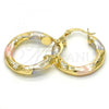 Oro Laminado Small Hoop, Gold Filled Style Hollow Design, Diamond Cutting Finish, Tricolor, 02.170.0168.25